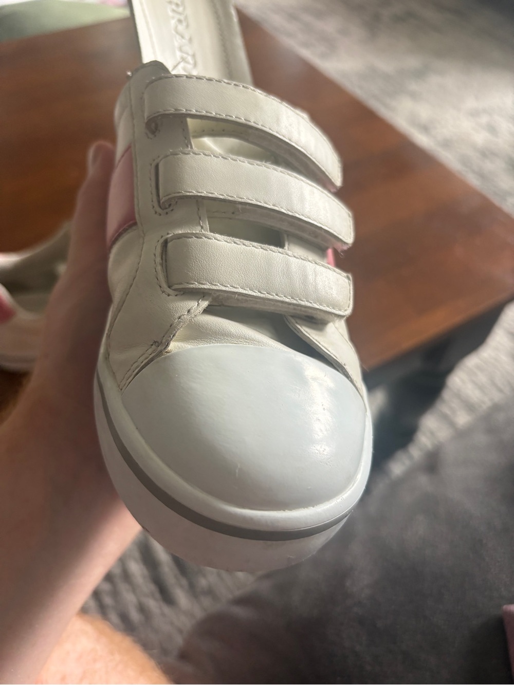 Prada Girls Pink Leather Logo Velcro Sneakers - Picture 11 of 16